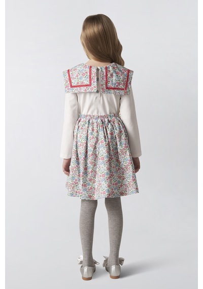 Made With Liberty Fabric Liberty Kumaş Kız Çocuk Tişört Krem