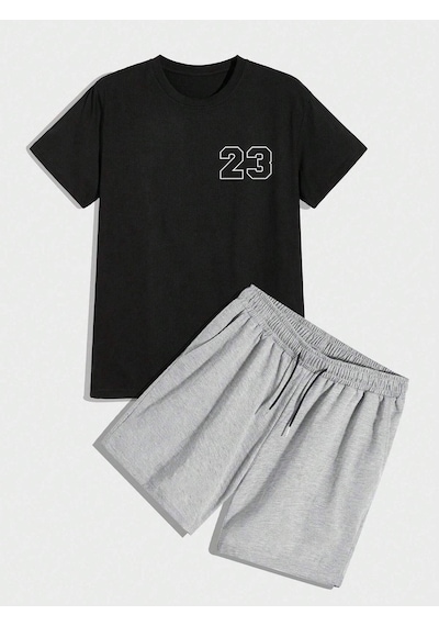 23 Sayılı T-shirt Şort - Siyah Gri Alt Üst Takım Şort Tişört Kombin Baskılı Bisiklet Yaka Siyah 23 Sayılı T-shirt Şort - Siyah Gri Alt Üst Takım Şort Tişört Kombin Baskılı Bisiklet Yaka Siyah