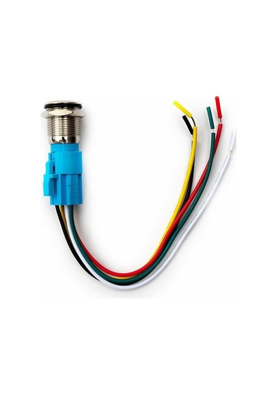 16mm Kırmızı Power Sembol Ledli Kablolu Push Tip Metal Button Panel Montaj Düz Kafa No Nc Dc Dv