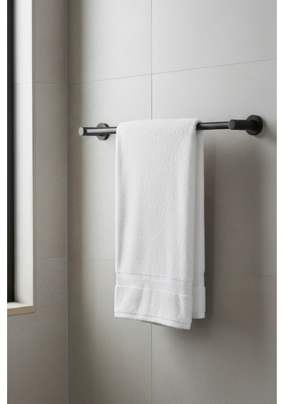 Siyah Paslanmaz Banyo 40 Cm Krom Çubuk Uzun Havluluk Duvar Askısı Siyah