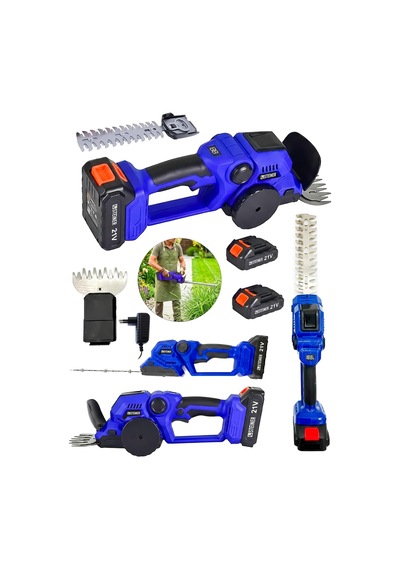 21v 2 Ah Çift Akülü Çit Budama Makinesi Çim Ve Çalı Kesme Makinesi + 2 Başlık