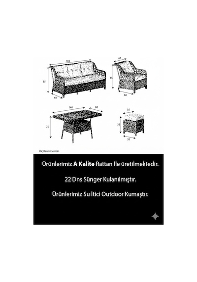 "city View" Lüks Rattan Balkon/teras Takımı Ve Salıncak Seti 7 Kişilik Krem