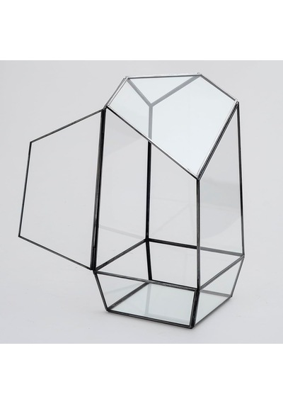 24x11x11cm Siyah Geometrik Teraryum Cam Fanus Takı Aksesuar Çikolata Kutusu Genel