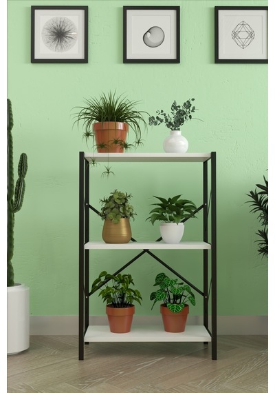 Üç Katli Çok Amaçli Raf Siyah Profil Çam Sunta 60x24x80 Cm Mtl051 Siyah-çam
