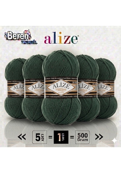 Süperlana Klasik - 469 Çam Yeşili - 5'li Paket - 100gr/280m - El Örgü İpi - Atkı Yelek Kazak İpi