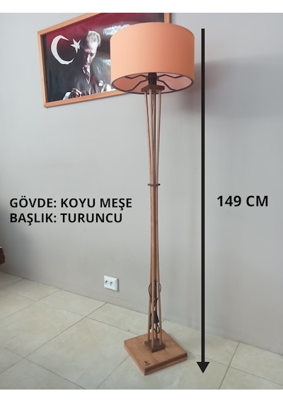 Ahşap Ayaklı Lambader Koyu Meşe Turuncu Başlık