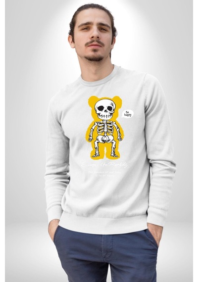 Mutlu Ol Unisex Beyaz Sweatshirt Beyaz