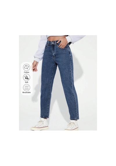 Kene Jeans Yüksek Bel Tam Kalıp Mom Jeans Lacivert