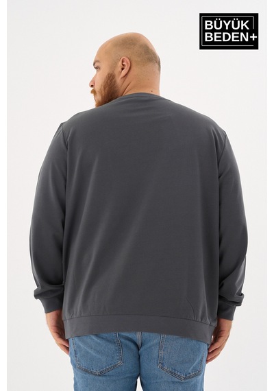 Superlife Erkek Büyük Beden Bisiklet Yaka İnce Sweatshirt Regular Fit %64 Pamuklu Spr26bsw956 Gri