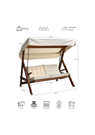 Aida Swings Paris 2000 3 Kişilik Ahşap Bahçe Salıncağı Balkon Teras Salıncağı Şık Tasarımlı Salıncak Krem Aida Swings Paris 2000 3 Kişilik Ahşap Bahçe Salıncağı Balkon Teras Salıncağı Şık Tasarımlı Salıncak Krem