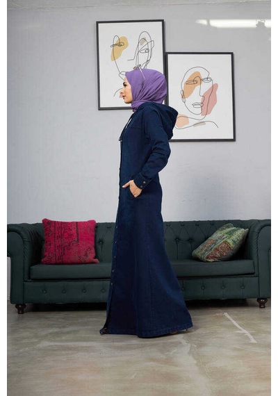 Neways 6509-denim Kapşonlu Ferace Lacivert Lacivert