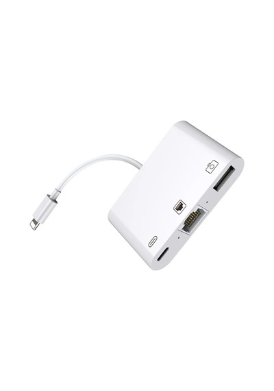 Apple Uyumlu iPhone/Apple Uyumlu iPad 3in1 Ethernet Rj45 Ve Usb Kamera Adaptörü Nk107- 5775 - Karbul4703-3983 Beyaz