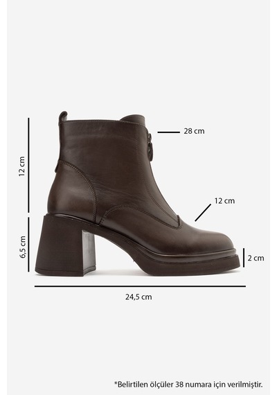 Luvi Shoes Stena Kahverengi Cilt Hakiki Deri Fermuar Detaylı Kadın Kalın Topuklu Bot