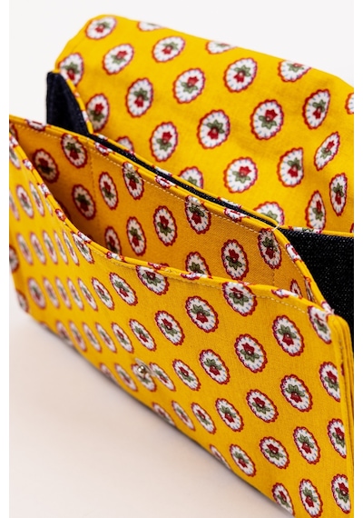 Fabric Craft Bag Kadın Kumaş Cüzdan Nakışlı Lacivert - Sarı