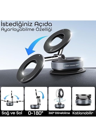 Sogud Magsafe Manyetik Araç Telefon Tutucu Vakumlu Vantuzlu, 360 Döner Telefon Standı, Güçlü N52 Mıknatıs,iphone Samsung Huawei İle Uyumlu - Not - Sorun Yaşayanlar Önce Bize Yazsın