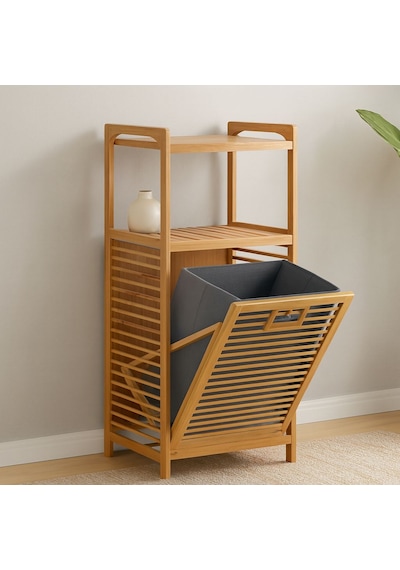 Tedar 2 Katlı Bambu Çamaşır Sepeti Önden Çek-aç Organizer 40x35x95 Cm Najmaddin Diğer