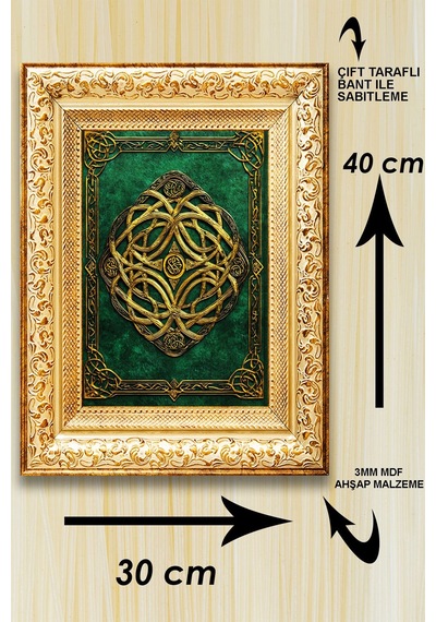 Altın Çerçeve Görünümlü 3 Ayrı Motif Ve Renkli Tablo Seti, Ev, Oturma Odası Dekoratif Duvar Süsü