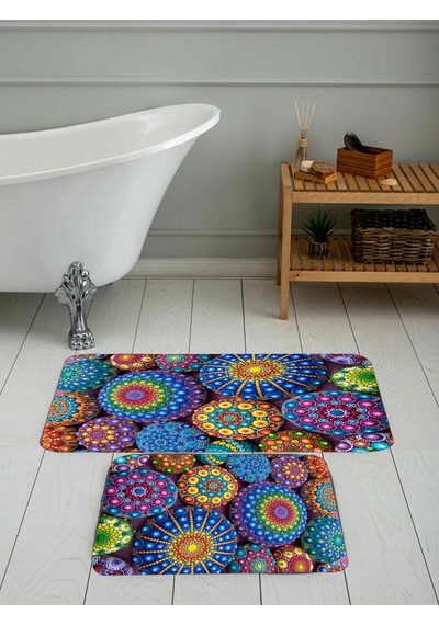 Rovigo Home Baskılı Kaymaz Taban 2 Li Banyo Paspas Takım Rvg5080-100X60-60X50 Çok Renkli