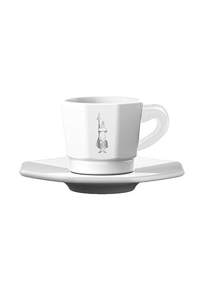 - 4'lü Espresso Fincan Seti - Sekizgen Tasarım - Beyaz Renk - Porselen