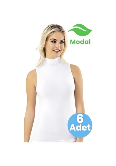 Tezzgelsin Tezzzgelsin Kadın 6'lı Sıfır Kol Balıkçı Yaka Modal Atlet Beyaz