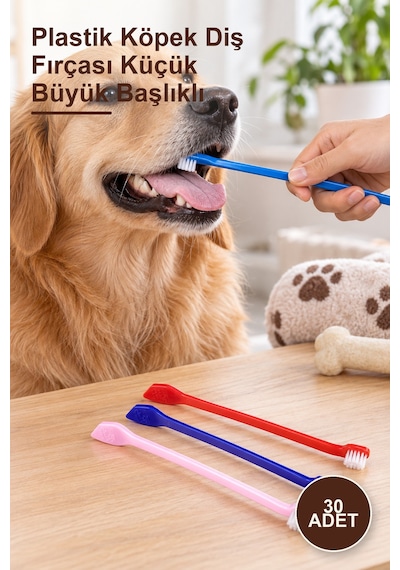 30 Adet Plastik Köpek Diş Fırçası Küçük Büyük Başlıklı