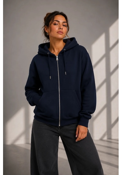 Bb Butik Basic Kadın Oversize Fermuarlı Kapüşonlu Sweatshirt Üç İplik Sweatshirt Hırka My3535 Lacivert Bb Butik Basic Kadın Oversize Fermuarlı Kapüşonlu Sweatshirt Üç İplik Sweatshirt Hırka My3535 Lacivert