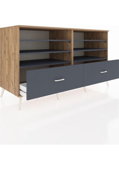 Kronos Konsol 6 Raflı 2 Çekmeceli 176x59x99 Çam-antrasit Çam-antrasit