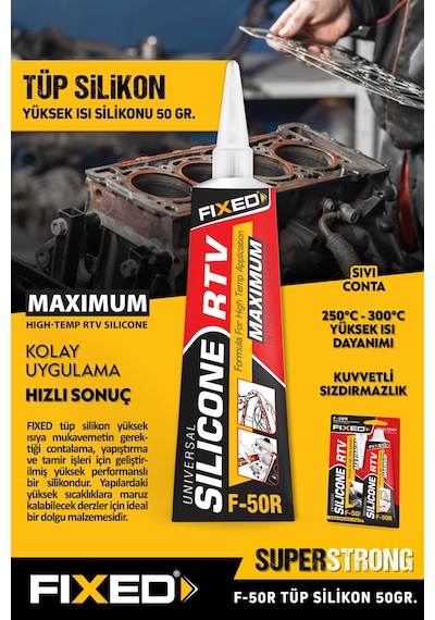 F50r 300 Isıya Dayanıklı Kırmızı Rtv Sıvı Conta Tüp Silikon 50 Gr Yüksek Isı Silikonu