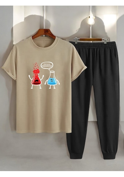 Uyguntarz Unisex Fazla Tepki Verdiğinizi Düşünüyorum Baskılı Eşofman Takımı Bej