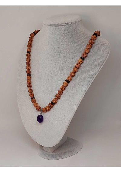 Ametist Taşlı Rudraksha Tohum Kolye Dolama Bileklik 8mm 49722