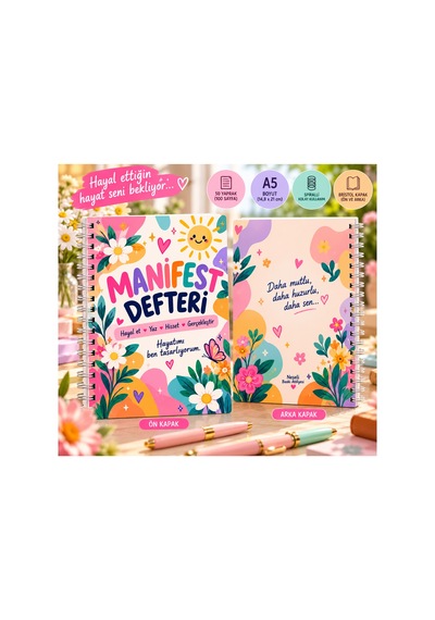 Manifest Defteri A5 Spiralli 50 Yaprak 100 Sayfa Motivasyon Ve Hedef Defteri Çok Renkli