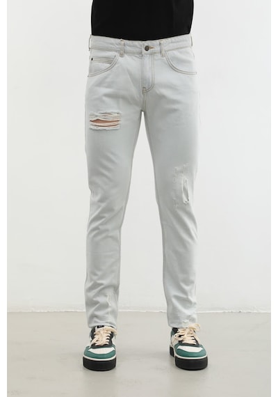 Blue White Erkek Yırtık Detaylı Slim Fit Jean Pantolon Beyaz 32
