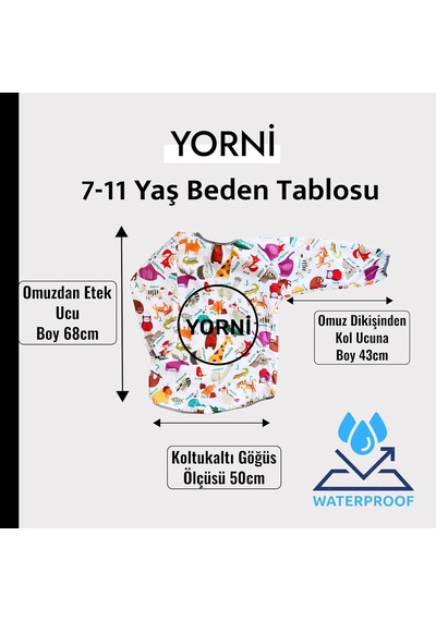 7-11 Yaş Zoo Sıvı Geçirmez Makinede Yıkanabilir Uzun Kollu Çocuk Aktivite Boyama Önlüğü