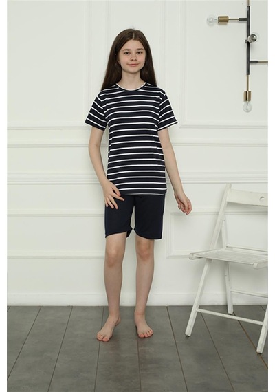 Akbeniz Kız Çocuk Penye Şortlu Pijama Takım 20407 Lacivert