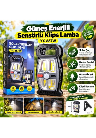 Yx-667w Güneş Enerjili Solar Lamba 1200 Lümen 2400mah Hareket Se
