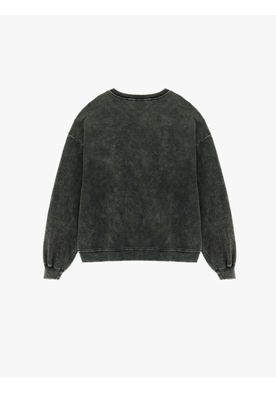 Koton Yıkamalı Bisiklet Yaka Oversize Taşlı Sweatshirt Antrasit 6wal10703ık Antrasit