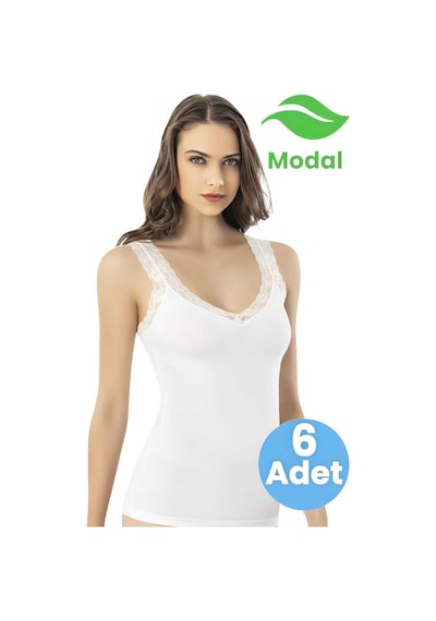 Tezzgelsin Kadın 6'lı Dantel Askı Detaylı Modal Atlet Beyaz