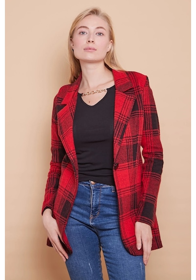 Ekose Desenli Yakalı Uzun Kol Tek Düğme Yünlü Kumaş Kışlık Blazer Ceket -bordo Desen Bordo D. Ekose Desenli Yakalı Uzun Kol Tek Düğme Yünlü Kumaş Kışlık Blazer Ceket -bordo Desen Bordo D.