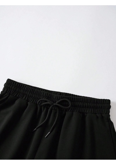Spider Web & Heart Print Drawstring Waist Şort Siyah