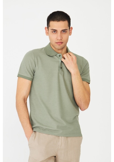 Yeşil Modern Kesim Polo Yaka Erkek T-shirt A.haki