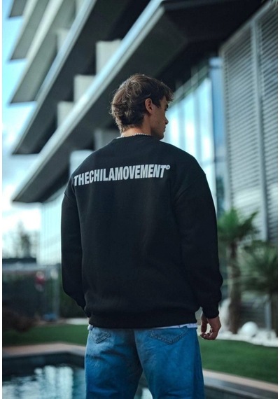 Yake Store Kışlık Bisiklet Yaka Oversize Baskılı Sweatshirt - Siyah - Siyah