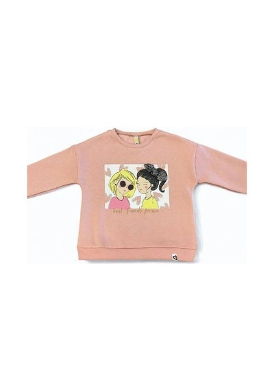 Kız Çocuk Kalın Kız Baskılı İçi Şardonlu Sweatshirt-14345 Pudra