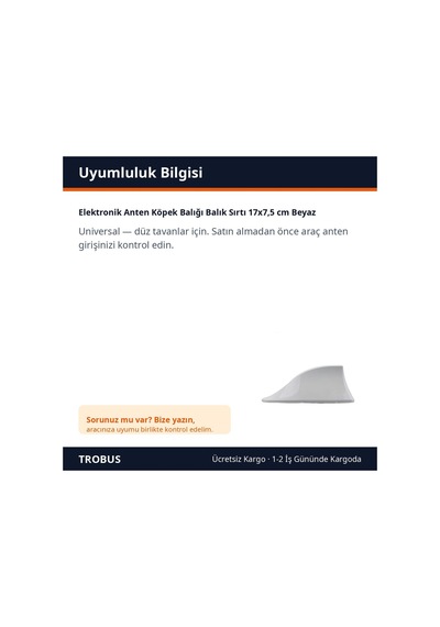 Trobus Elektronik Anten Köpek Balığı Balık Sırtı 17x7,5 Cm Beyaz