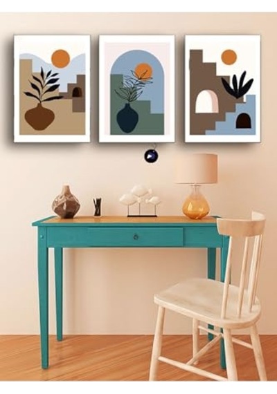 Pster149 Yaz Güneşinde Saksı Üçlü Kanvas Tablo Seti, Premium 3'lü Canvas, 3 Parçalı Duvar Tablosu 50 X 70