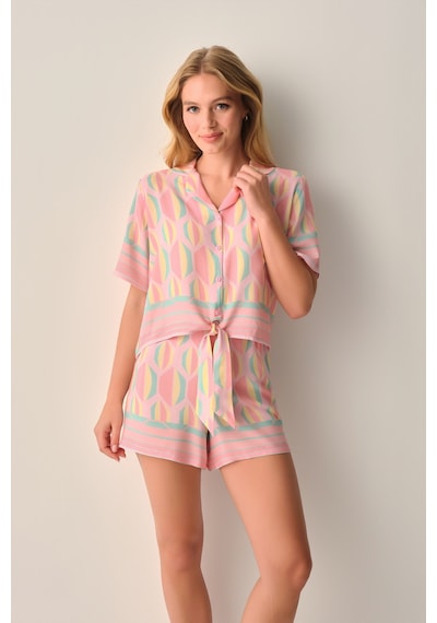 Suwen Sevara Gömlek Yaka Şort Pijama Takımı Sh26534667b334 Pembe