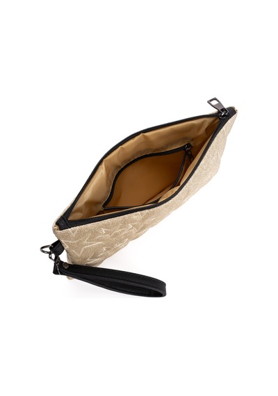 Newish Polo Kadın Simli Yıldız Desenli Bilek Askılı Portföy/clutch El Çantası Altın