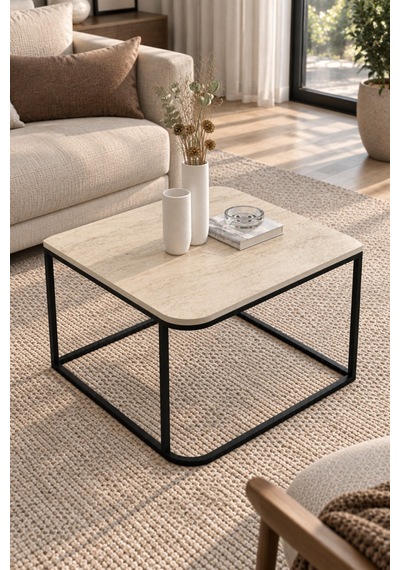 Sulorahome Bej Kare Orta Sehpa 65 Cm