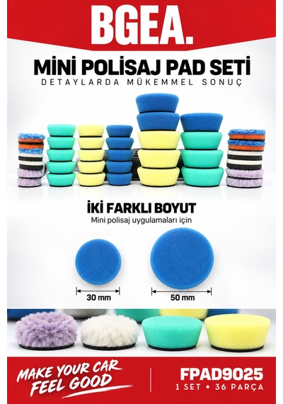 Bgea 36 Parça Mini Polisaj Sünger Ve Yün Ped Seti 30 Mm 50 Mm