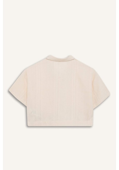 DeFacto Kız Çocuk Cropped Fit Keten Kısa Kollu Gömlek D9142A825SMBG734