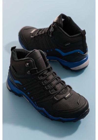 Tonny Black Rahat Kalıp Yanı Şerit Detaylı Bağcıklı Unisex Siyah Mavi Trekking Bot Tb242-0 Siyah Mavi